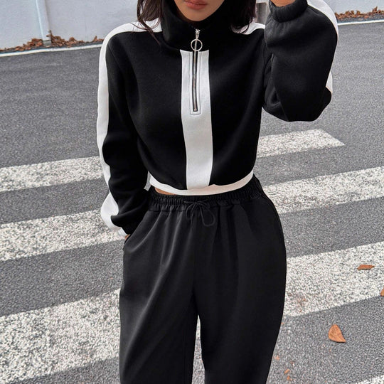 Damen kurzes Sweatshirt mit Halbreißverschluss und elastischer Bund Jogginghose Set Eichborn Berlin