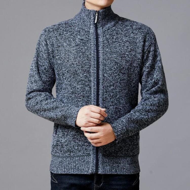 Herren Strickjacke mit modernem Zipper und hohen Kragen EB