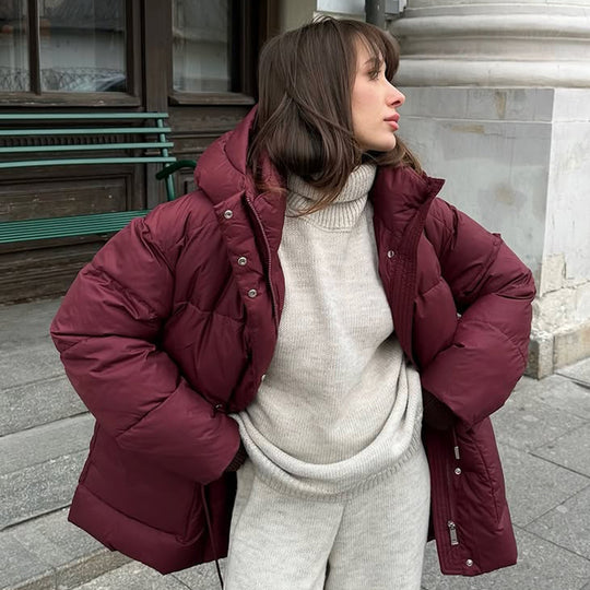 Damen modischer, gefütterter Wintermantel mit verstellbarem Gürtel EB