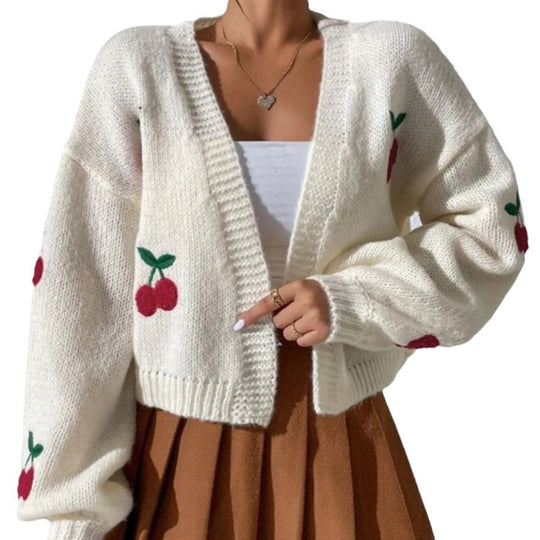 Damen Strickjacke mit floralem Stickdesign EB