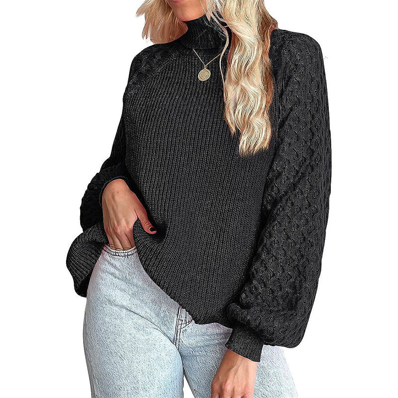Damen Strickpullover mit rollkragen und strukturierten Ärmeln EB