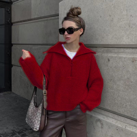 EB | Rippstrickpullover mit Reißverschluss Weich und Warm Lässig Schick