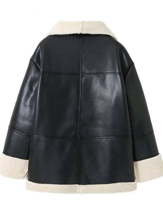 Damen Kunstlederjacke mit Teddyfutter EB