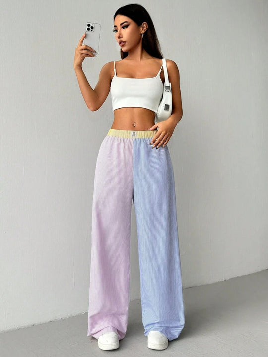 Damen weite Sweatpants mit gestreiftem Design und elastischem Bund EB