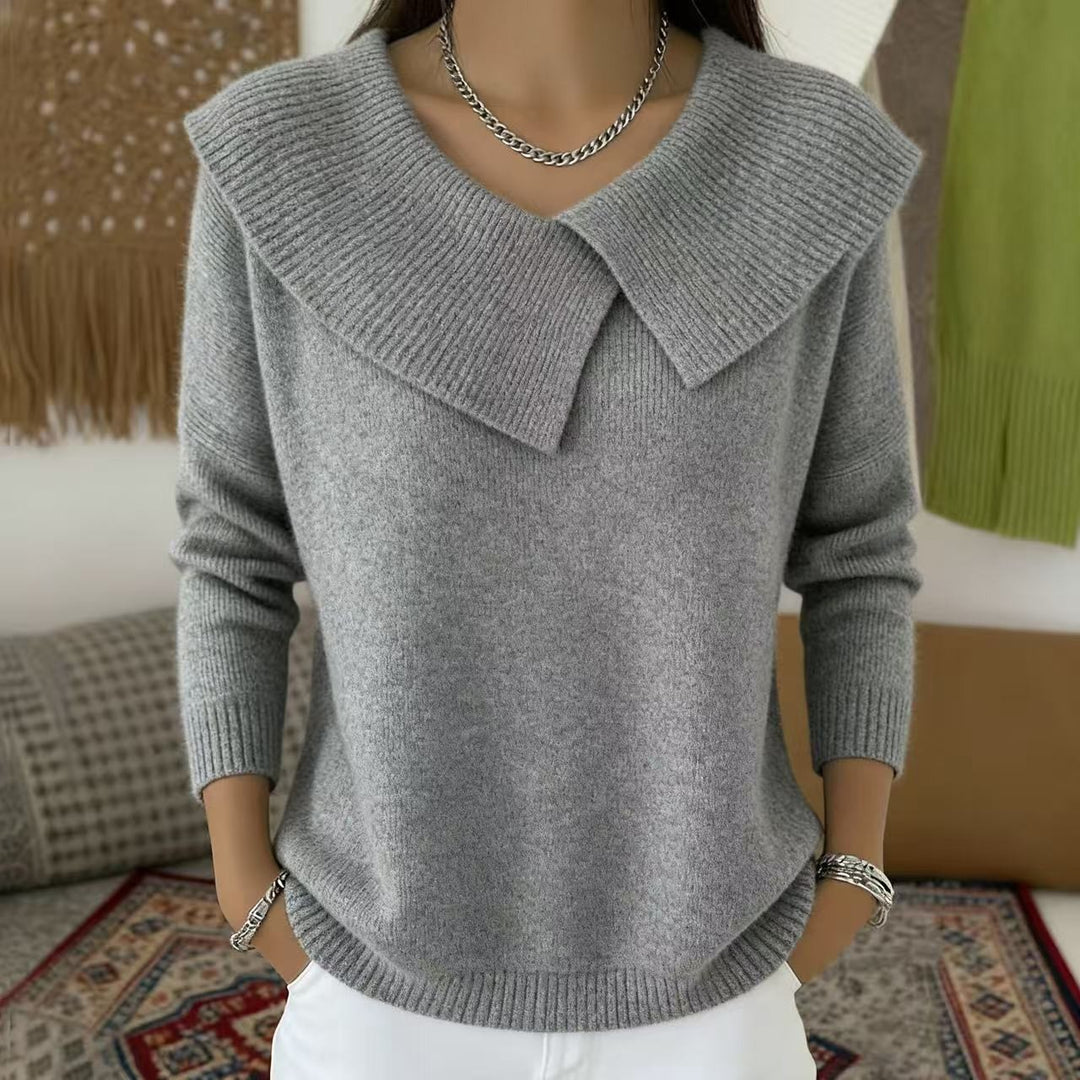 Damen nan grobgestrickter Pullover mit übergroßem Matrosenkragen und gerippten Abschlüssen EB