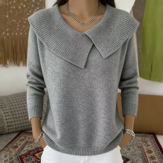 Damen nan grobgestrickter Pullover mit übergroßem Matrosenkragen und gerippten Abschlüssen EB