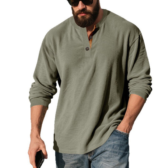 Herren Langarm-Henley-Shirt mit strukturiertem Material und modischen Knopfdetails EB