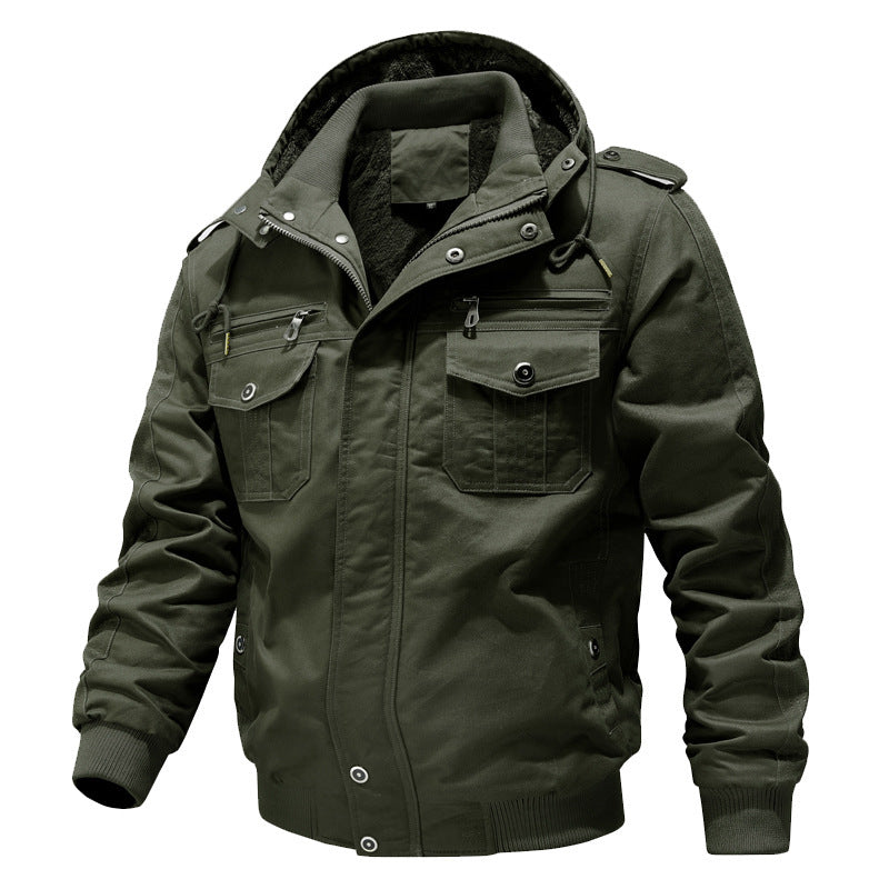 Herren Canvas-Fieldjacke mit Kapuze Sherpa-Innenfutter und Multifunktions-Taschen EB