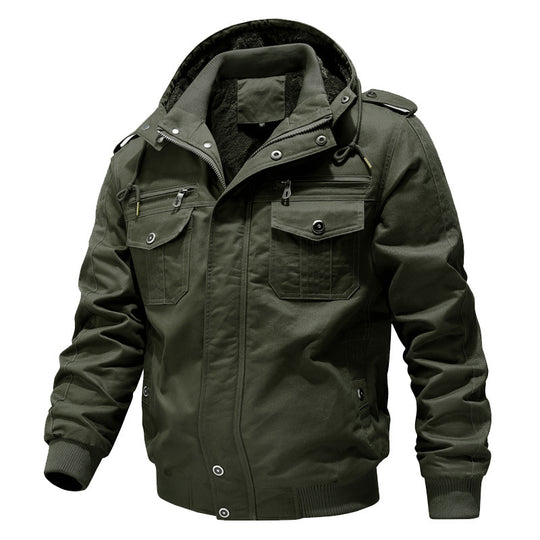 Herren Canvas-Fieldjacke mit Kapuze Sherpa-Innenfutter und Multifunktions-Taschen EB