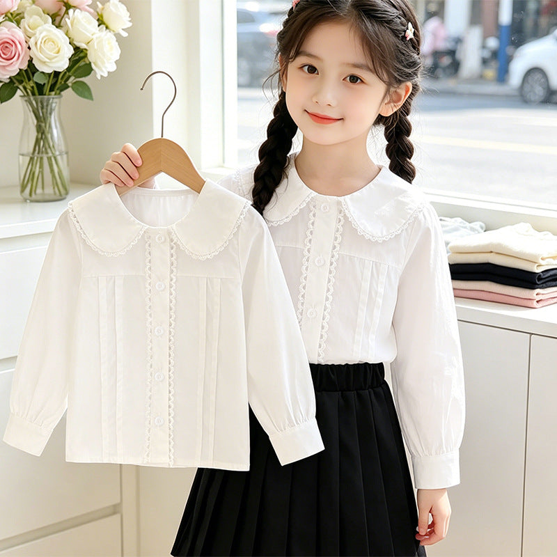 Mädchen Bluse mit Rüschendetails und klassischem Kragen EB