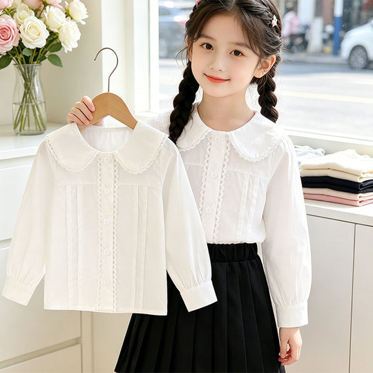 Mädchen Bluse mit Rüschendetails und klassischem Kragen EB