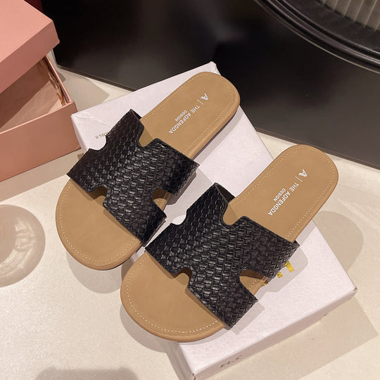 Damen Bequeme und stilvolle Slide-Sandalen mit gewebtem Design EB