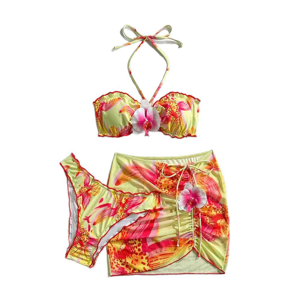 Damen Bandeau-Bikini mit floralem Design und Wickelrock EB