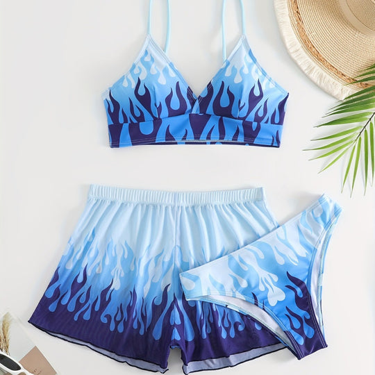 Damen Triangel-Bikini mit aufregendem Flammenmuster EB