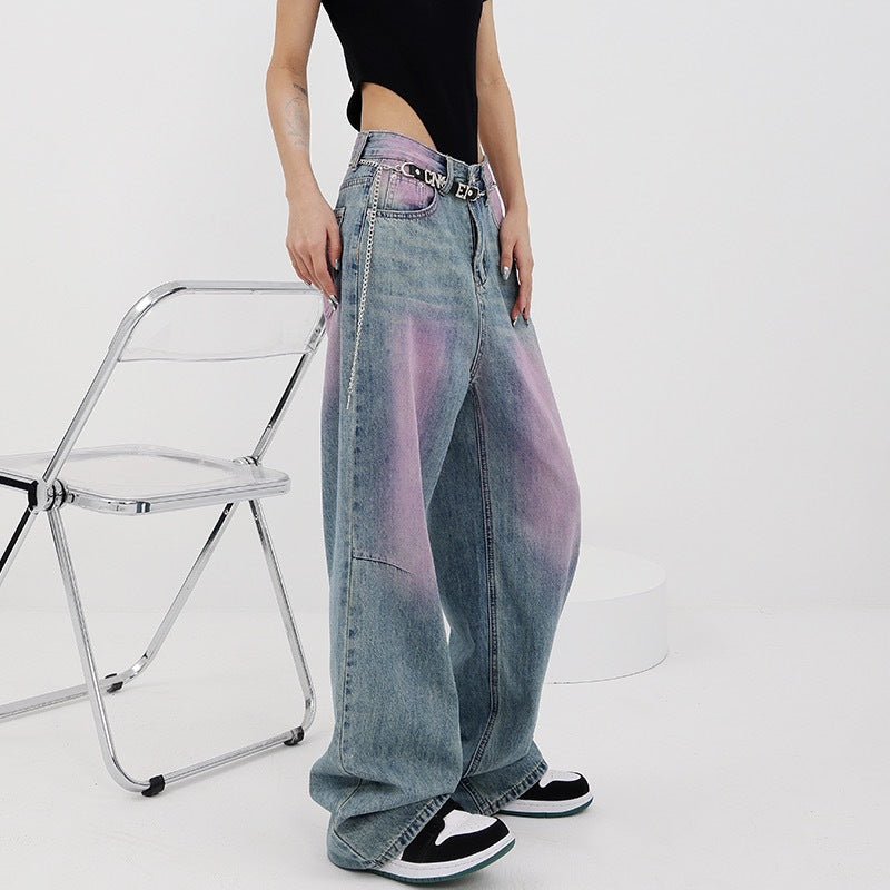 Damen lässige Baggy-Jeans mit farbverlaufendem Design und einem einzigartigen Schnitt EB