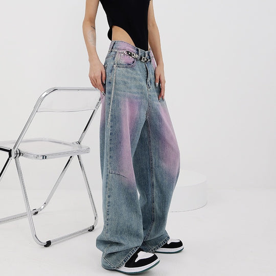 Damen lässige Baggy-Jeans mit farbverlaufendem Design und einem einzigartigen Schnitt EB