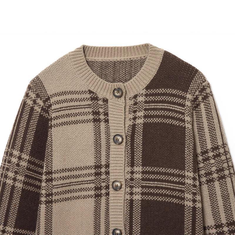 Damen gemütliche Karoknitted Cardigan EB