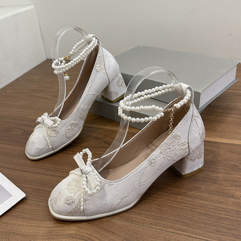 Damen elegante Absatzschuhe mit Perlen-Details EB