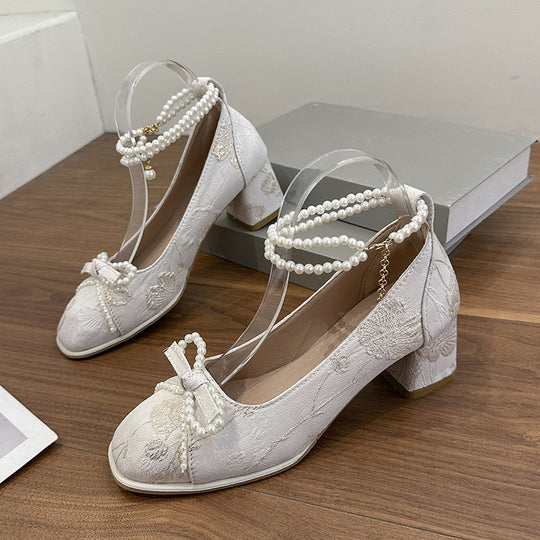 Damen elegante Absatzschuhe mit Perlen-Details EB
