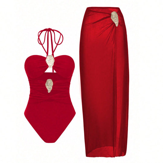 Damen Luxuriöser Badeanzug mit elegantem Überrock EB