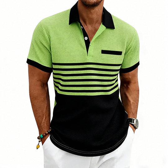 Herren nan Jacquard-Polo mit Blockstreifen, Brustblende und Baumwollmix EB