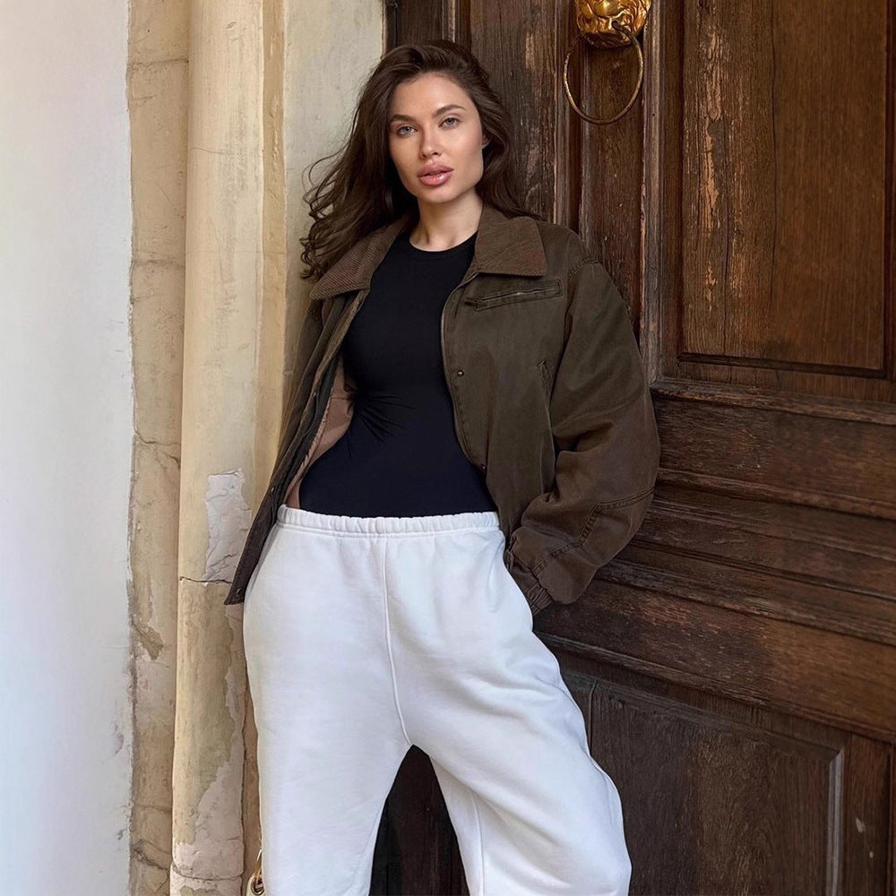 Damen Kunstlederjacke mit attraktivem Leopardenmuster und elastischem Bund EB