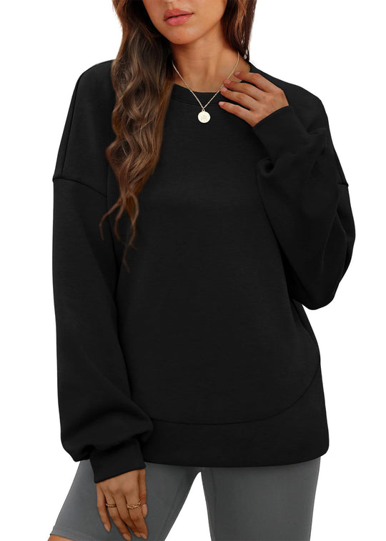 Damen nan lässiges Oversize Rundhals-Sweatshirt mit überschnittener Schulter gerundetem Saum und weichem Innenfutter EB