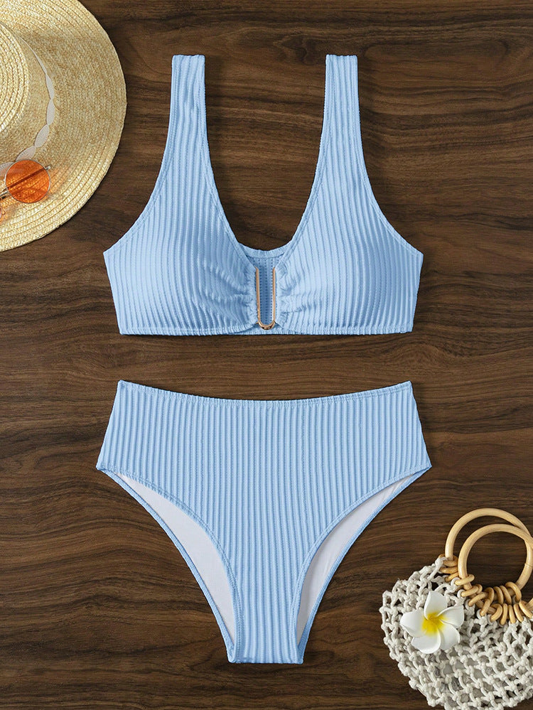 Damen Hochtailliertes Bikiniset mit eleganter Struktur EB