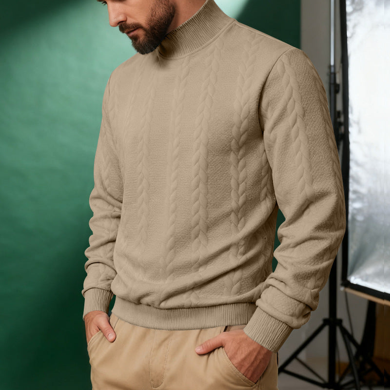Herren nan Strickpullover mit Stehkragen, Zopfmuster, weichem Rippbündchen und Regular Fit EB