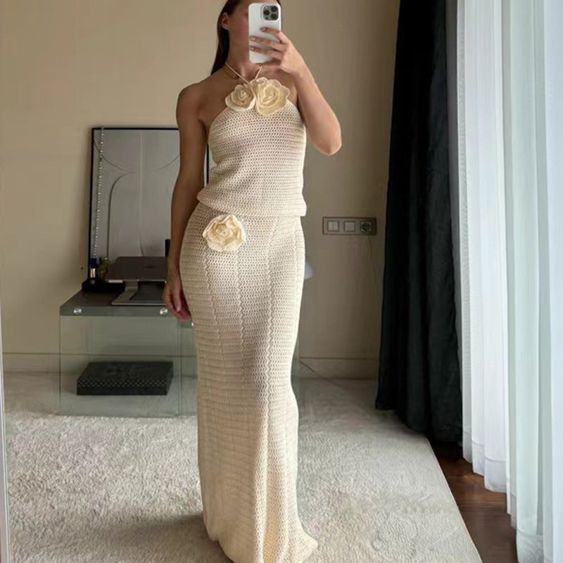 Damen Häkel-Maxikleid mit hohem Schlitzausschnitt EB