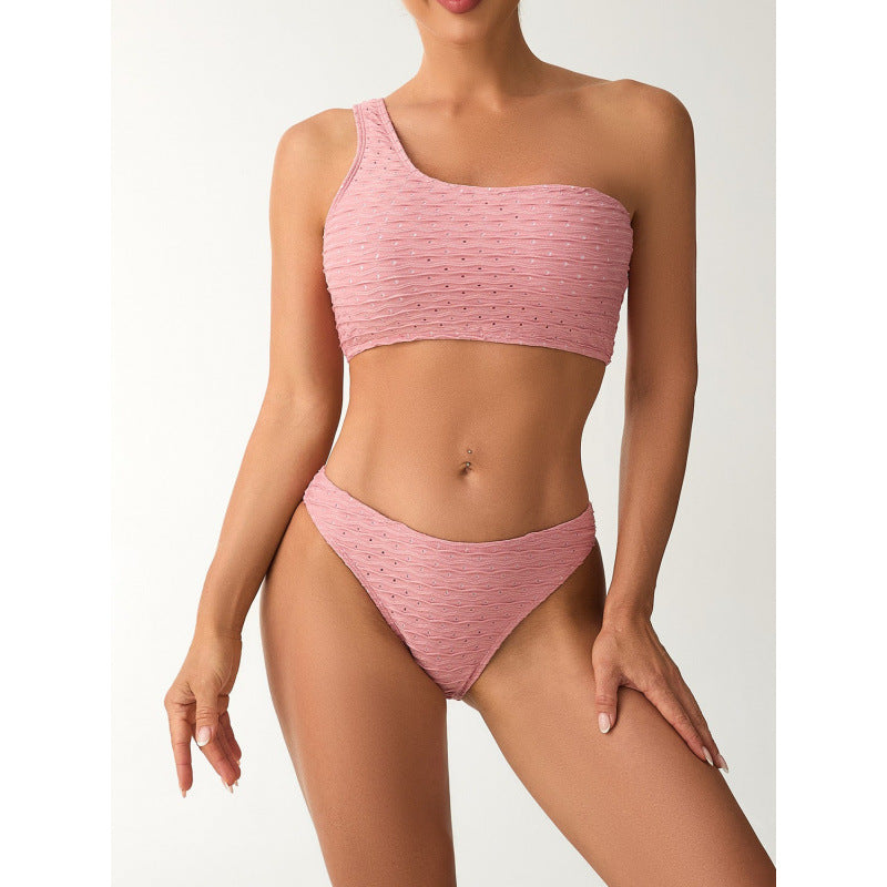 Damen Einseitiger Bikini mit elegantem Rippendesign und verstellbaren Trägern EB