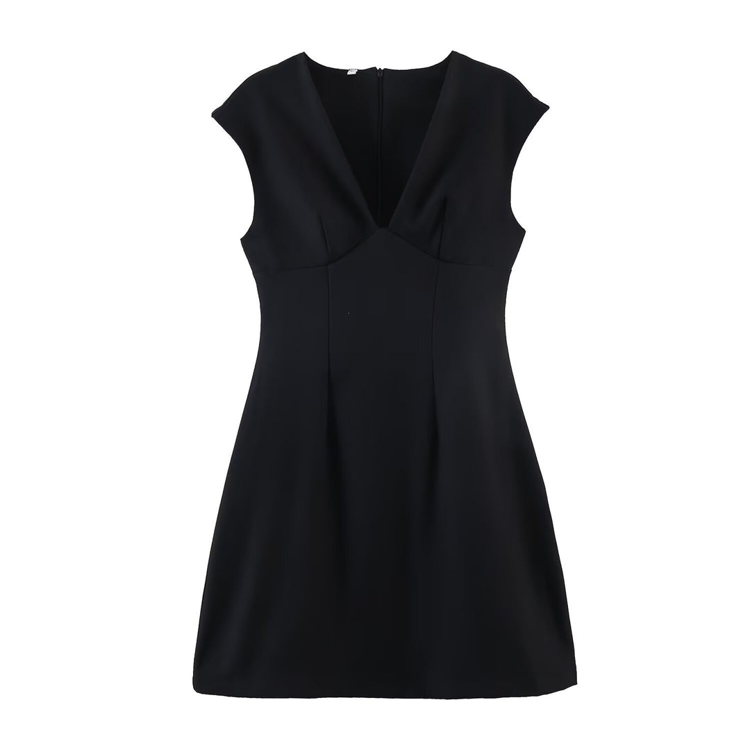 Damen elegantes Kurzkleid mit V-Ausschnitt und A-Linien-Schnitt EB