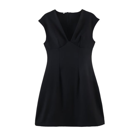 Damen elegantes Kurzkleid mit V-Ausschnitt und A-Linien-Schnitt EB