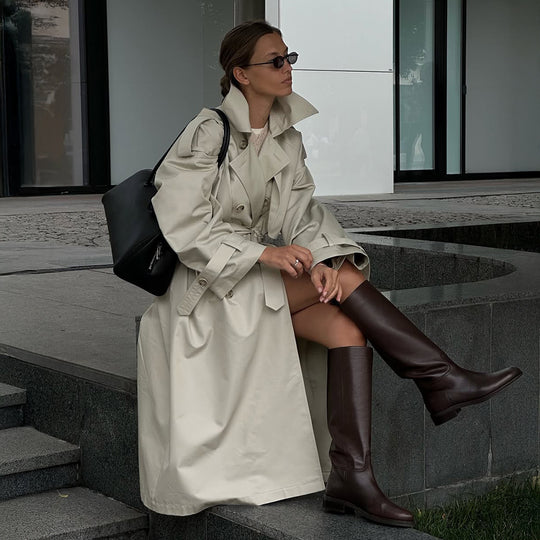 Damen Modischer Trenchcoat mit breitem Gürtel und weiten Ärmeln EB