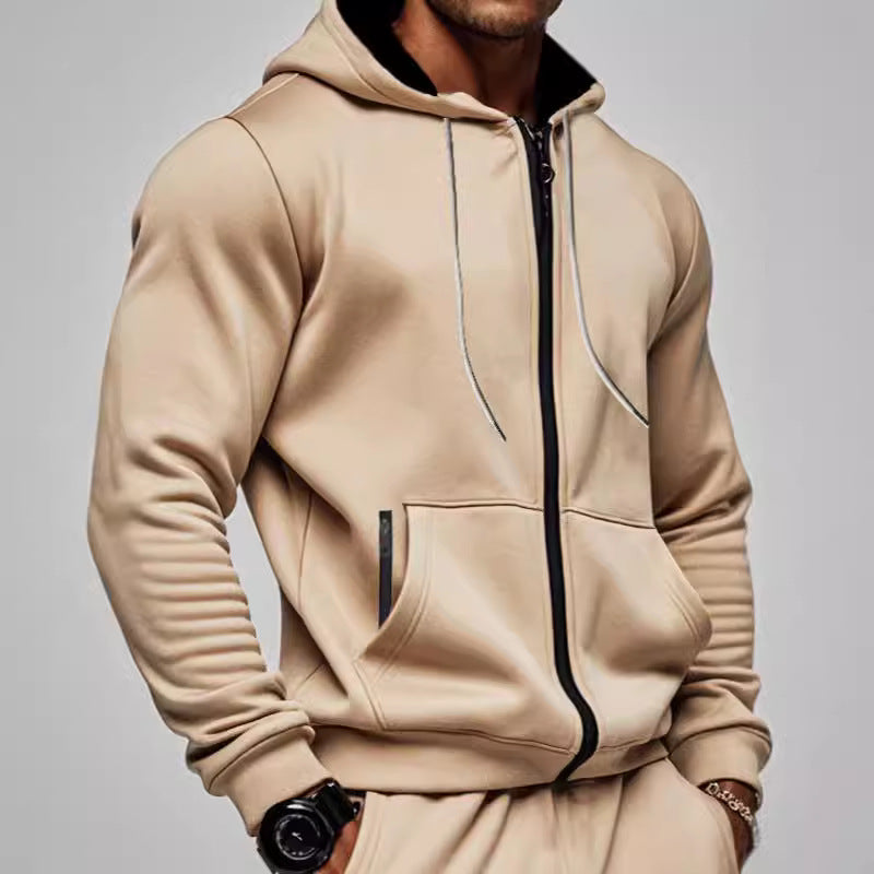 Herren gemütlicher Kapuzenpullover mit Reißverschluss und Taschen EB