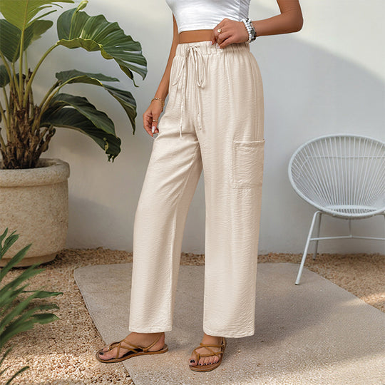 Damen weite Freizeithose mit elastischem Bund und praktischen Taschen EB