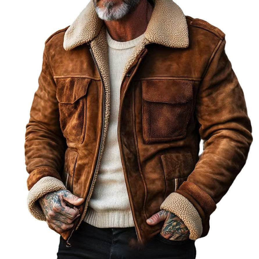 Herren stilvolle Lammfelljacke mit praktischen Taschen EB