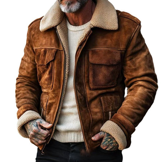 Herren stilvolle Lammfelljacke mit praktischen Taschen EB
