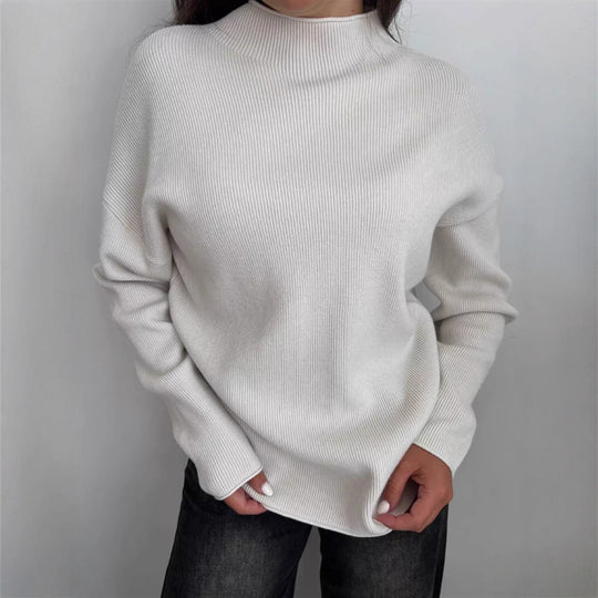Damen Oversize-Feinstrickpullover mit Stehkragen und geriffelter Struktur EB