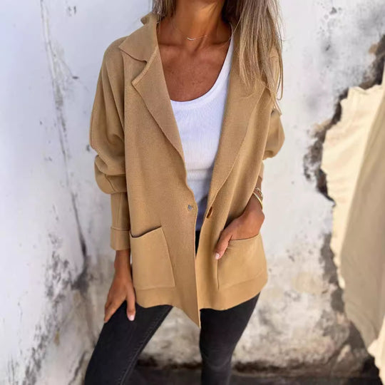 Damen Lässiger Oversize-Blazer mit praktischen Taschen und Knopfverschluss EB