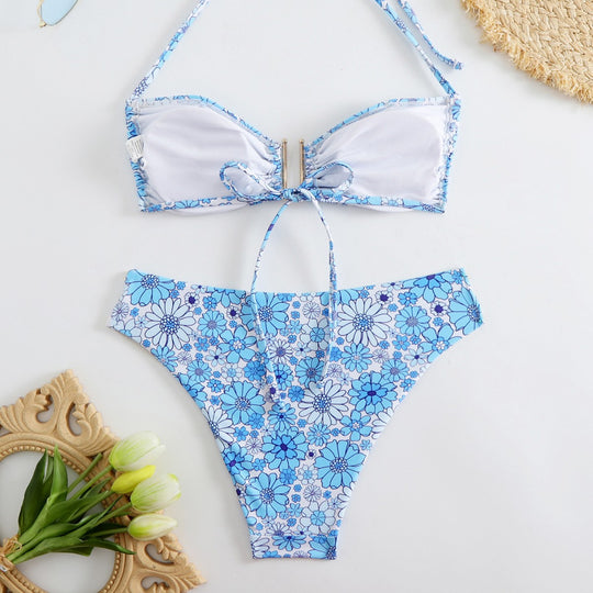 Damen Bikini-Set mit floralem Design und goldenen Akzenten EB