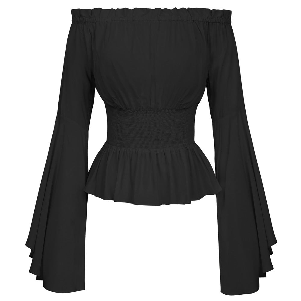Damen Schulterfreies Oberteil mit eleganten Glockenärmeln und elastischem Bund EB