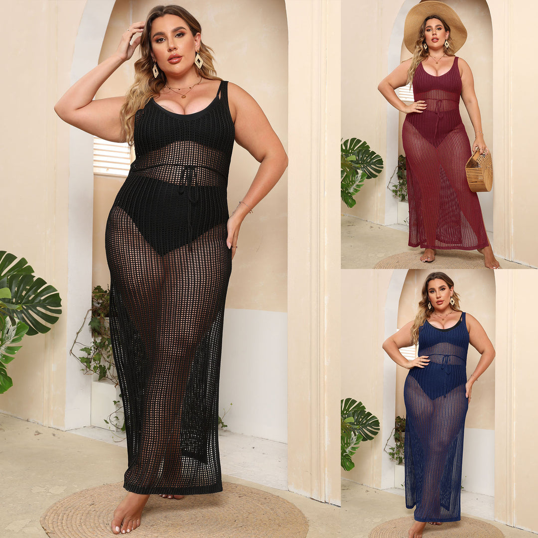 Damen transparentes Strandkleid mit seitlichen Schlitzen EB