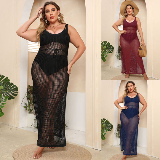 Damen transparentes Strandkleid mit seitlichen Schlitzen EB