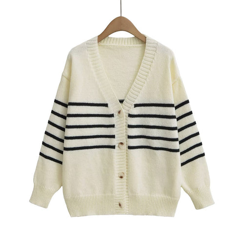 Damen Strickjacke mit Streifenmuster und sanfter Textur EB