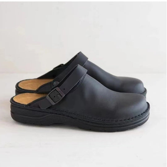 Herren Geschlossene Leder‑Clogs mit verstellbarem Riemen und gepolstertem Komfortfußbett EB