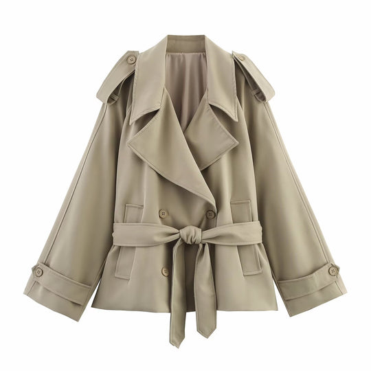 Damen modische Trenchjacke mit breitem Kragen und praktischen Taschen EB