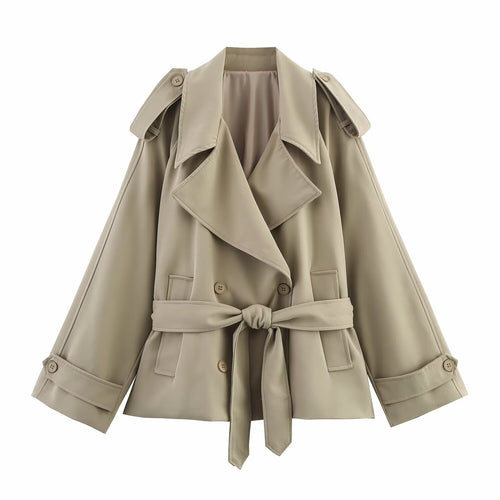 Damen modische Trenchjacke mit breitem Kragen und praktischen Taschen EB