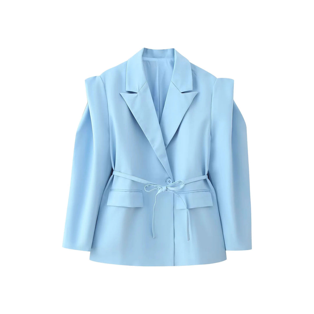 Damen Blazerjacke mit breiten Schultern und taillierbarem Gürtel EB