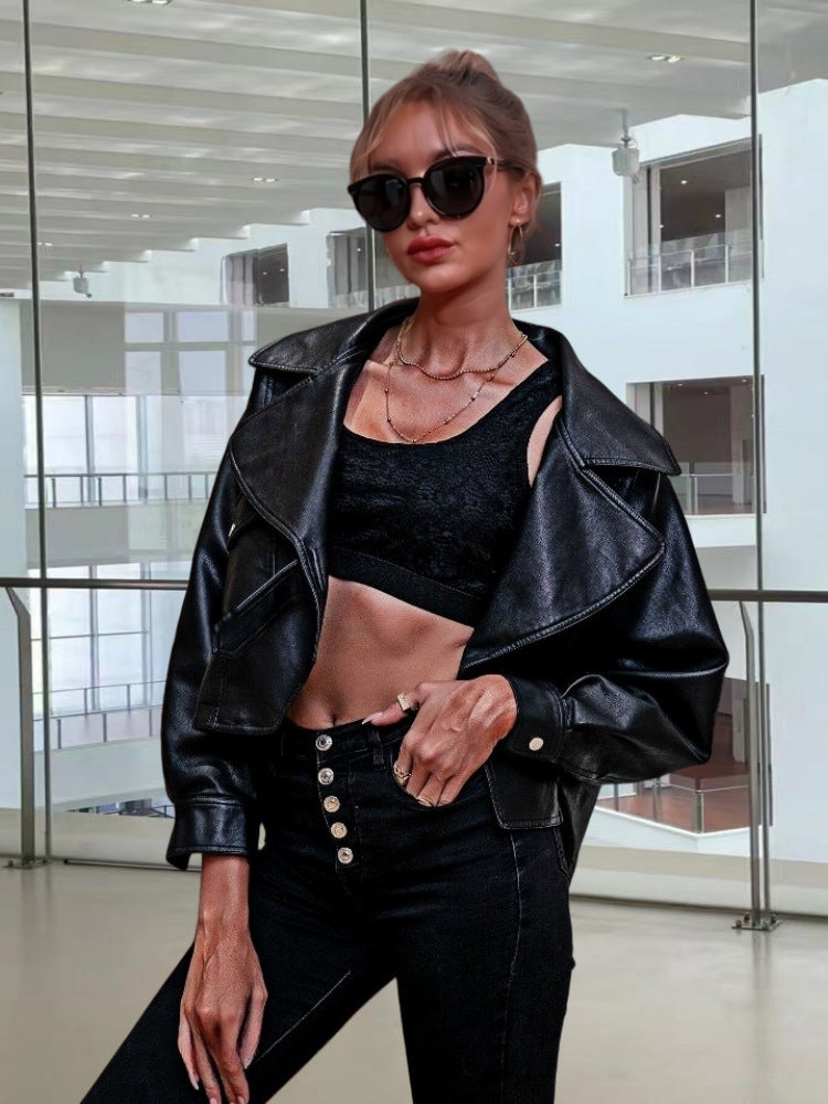 Damen Kunstlederjacke mit lässigem Oversized-Schnitt und modischen Details EB